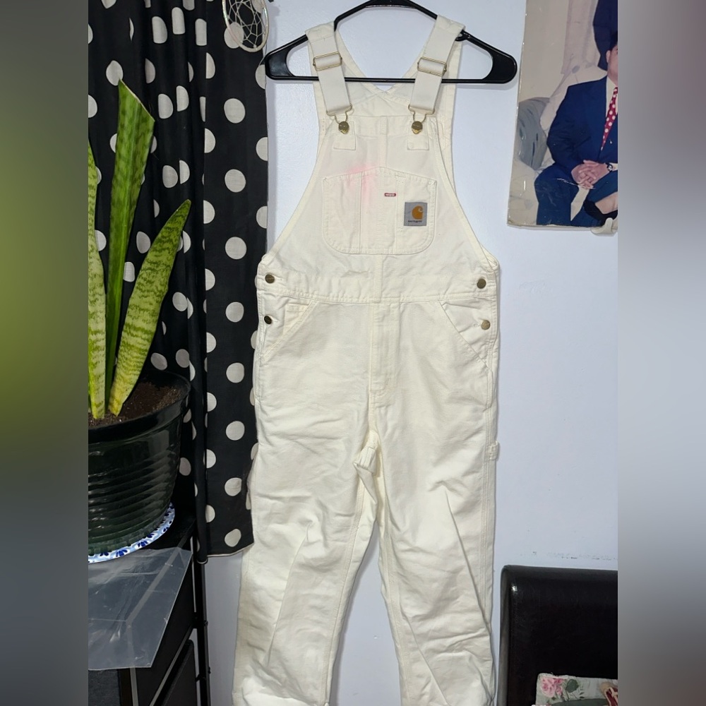 Carhartt Cream White Canvas Bib Overalls Jumpsuit Vintage 90’s Small Medium